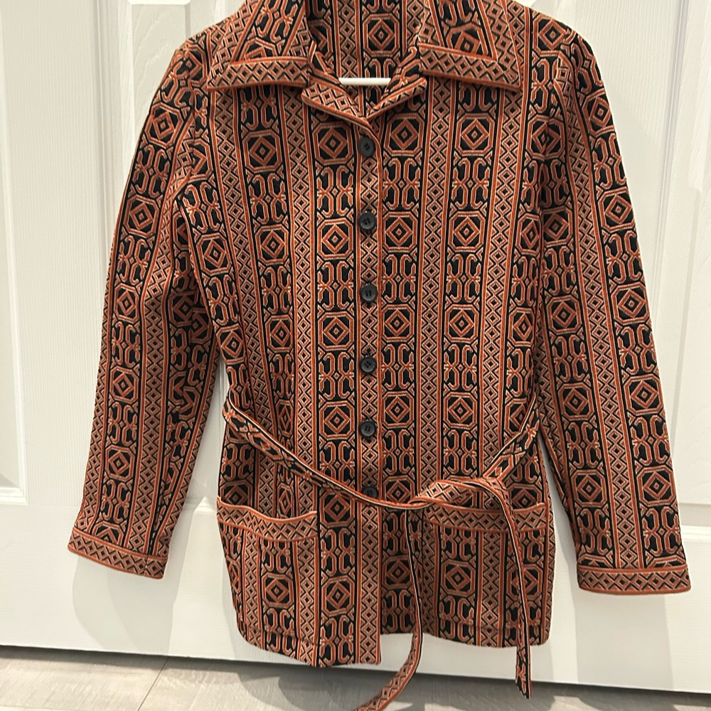 Vintage 60s/70s Geometric Print Belted Jacket (Homemade, XS/Small)